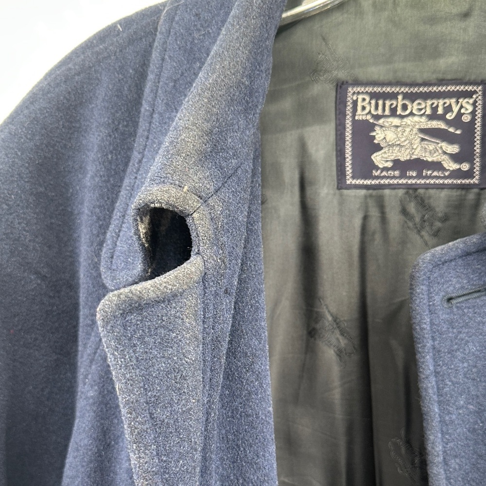 Vintage Burberry’s Dark Blue Wool Overcoat Men’s sz Large - Picture 8 of 14